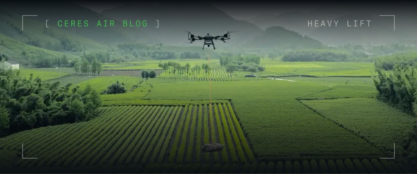 A Ceres Air drone over a green field, from the Ceres Air blog