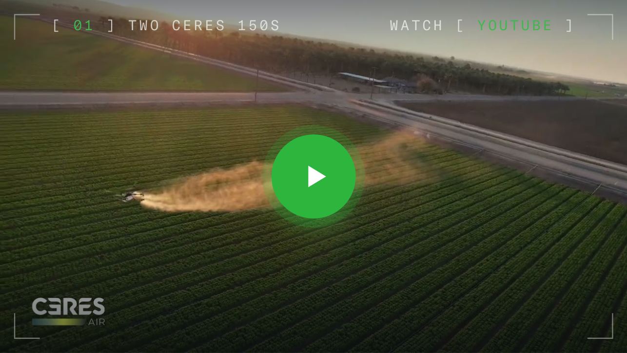 Two Ceres 150 drones spraying a field at once, play video